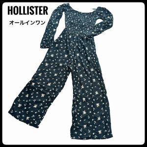 オールインワン 長袖 ホリスター　HOLLISTER 小花柄　黒　肩出し　美デコルテ　S