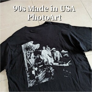 90s USA製 フォト　アート　Photo　Tシャツ シングルステッチ　ブラック　L　両面プリント