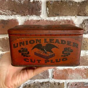 【vintage】UNION LEADER タバコ缶 ブリキ缶 アドバタイジング antique 店舗什器 店舗ディスプレイ us 古道具 アンティーク ヴィンテージ 