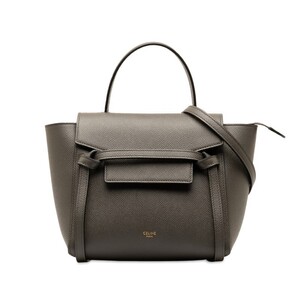 中古 美品 セリーヌ バッグ 2WAY ナノ ベルト ショルダー ハンドバッグ レザー Aランク グレー レディース CELINE 【送料無料】【西神店】