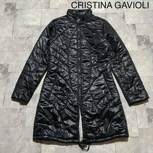 CRISTINA GAVIOLI クリスティーナ ガヴィオリ ダウンコート イタリア製 ナイロンコート フード収納 レディース サイズ44(L相当)玉FS1134