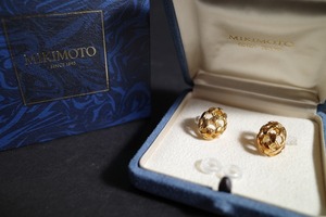 美品 ミキモト MIKIMOTO イヤリング K18 YG イエローゴールド オーバル