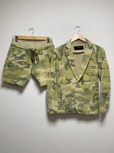 [AKM] 定価95,550 original stretch jersey solid 最強スウェット カモフラセットアップ ジャケット ショーツ M 迷彩 日本製 エーケーエム