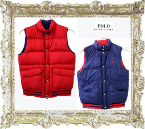 送料無料◆即決◆定価27,300円 POLO RALPH LAUREN ポロラルフローレン 紺色×赤リバーシブル フェザーダウンベスト ボーイズL(14-16)160㎝