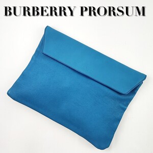 美品　BURBERRY PRORSUM　バーバリープローサム　クラッチバッグ　セカンドバッグ　レザー　ブルー　青