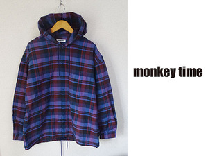 ★送料無料匿名発送★monkey time★モンキータイム★OX TARTAN OVERSIZED HOOD SHIRT★シャツパーカーユナイテッドアローズ