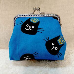 ハンドメイド☆がま口☆ふんわり王冠の黒猫ちゃん☆財布☆小銭入れ☆小物入れ〜がま口ポーチ がま口財布リップ入れ 〜コインケース 