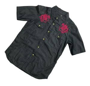 ■ FULLCOUNT フルカウント ■ ダブルドラゴン 刺繍 半袖 コットン シャツ インディゴブルー 36