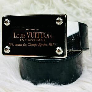 【美品】ルイヴィトン LOUISVUITTON サンチュール アンヴァントゥール M6820 ベルト ブラック レザー メンズ 85/34 ウエスト:75〜85cm