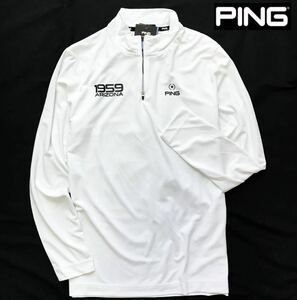 ◆H701新品 【メンズL】白PING GOLF ピン 薄手 ハーフジップ 長袖 ハイネックシャツ ゴルフウエア UVカット 吸水速乾 定価12100円