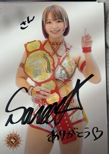 女子プロレス Sareee（サリー）マリーゴールド チャンピオン 記念 直筆サイン入り ポートレート！。