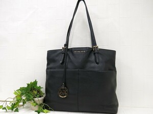 Michael Kors マイケルコース◆カーフ レザー 本革◆ショルダー トート バッグ◆ブラック ゴールド金具◆超美品◆ロゴ金具◆肩掛け◆N8147