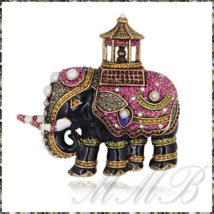 [BROOCH] Multicolor Crystal Thailand Elephant エナメル彩色 ゴージャス装飾 タイランド エレファント (象 ゾウ) 8.2cm ブローチ