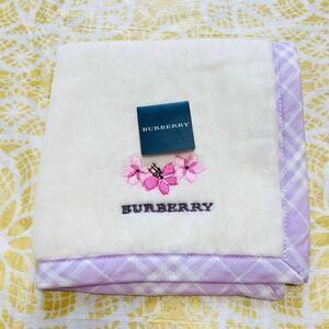 【人気】新品/BURBERRY/大判タオルハンカチ/正規品/バーバリー/綿100%/未使用/桜/ハンドタオル/レディース/ノバチェック/さくら花柄/紫/58