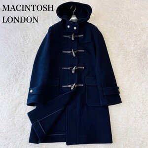 MACKINTOSH LONDON マッキントッシュ ロンドン ロング フード ダッフルコート メルトン 2way トグル レザー 牛革 ロゴボタン ネイビー M