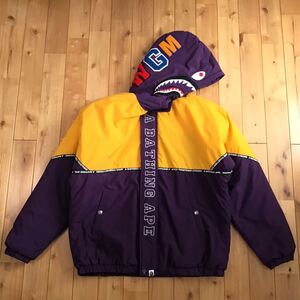 BAPE SHARK HOODIE jacket Lサイズ purple × yellow a bathing ape シャーク パーカー 中綿ジャケット エイプ ベイプ アベイシングエイプ