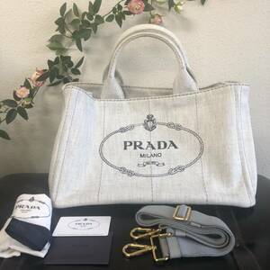 PRADA ●プラダ●トートバッグ ショルダーバッグ キャンバス ロゴプリント 1BG642 ハンドバッグ