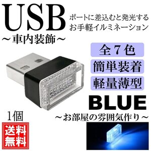 ブルー 軽量小型 綺麗 USB イルミライト LED イルミネーション イルミカバー 車内照明 ライト ポート 車用 車内