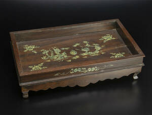 清 木雕嵌螺鈿煎茶盆 煎茶道具 中国 古美術