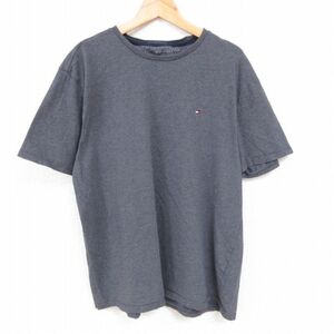 L/古着 トミーヒルフィガー TOMMY HILFIGER 半袖 ブランド Tシャツ メンズ ワンポイントロゴ コットン クルーネック 濃グレー 霜降り 2