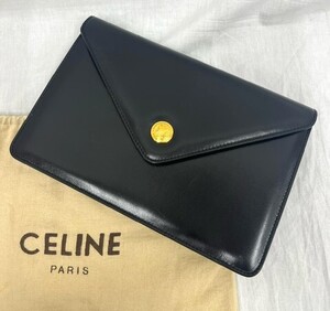 美品CELINE セリーヌ ヴィンテージレザー 金具 クラッチバッグ セカンドバッグ ブラック 黒 ゴールド金具 レディース メンズ