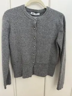 ZARA グレー カーディガン M メタルボタン　シルバー