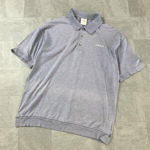 80s 90s adidas アディダス 金タグ デサント製 半袖 ポロシャツ メンズ Oサイズ ブルーグレー系 ゴルフ golf