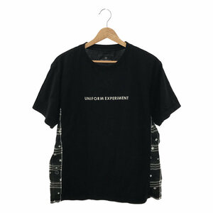 uniform experiment / ユニフォームエクスペリメント | OMBRE CHECK PANEL TEE / サイドチェック ロゴプリント Tシャツ | 2 | ブラック