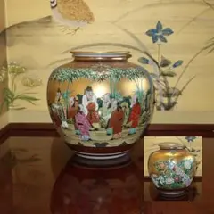 伝統工芸品　九谷焼　花瓶　本金割取人物　錦生作　GIFT対応可