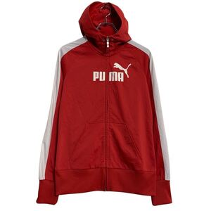 PUMA ロゴジャージ M レッド ホワイト プーマ ジップアップ ラグラン ライン 切替 スポーティー 古着卸 アメリカ仕入 a611-7525