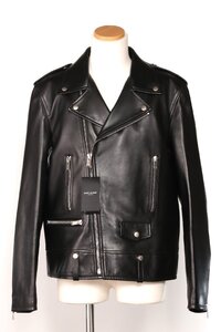 サンローラン モーターサイクルジャケット ブラック サイズ52 SAINT LAURENT Motorcycle Jacket in Plunged Lambskin 484284 Y5YA2 新品