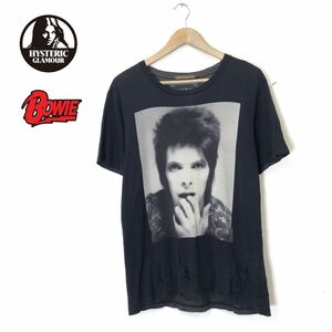 G1882-D◆THEE HYSTERIC XXX David Bowie ヒステリック デビッドボウイ 半袖Tシャツ プリント ダメージ加工◆size2 ブラック 黒 コットン
