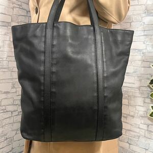 【美品】LOEWE ロエベ メンズ トートバッグ ビジネスバッグ ブリーフケース 肩掛け 型押し レザー 本革 A4◎ PC◎ 大容量 ブラック 黒 