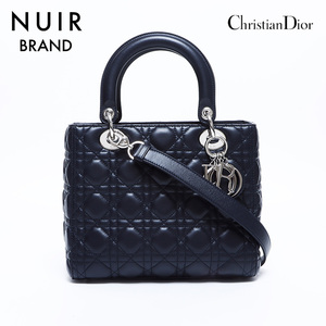 クリスチャンディオール Christian Dior ハンドバッグ レディーディオール 2way シルバー金具 レザー ブラック