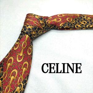 CELINE セリーヌ 総柄 赤 黒 シルク 中古 美品