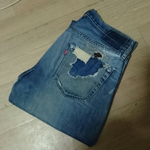 LEVIS　５０１　BIG E　赤耳　リペア加工デニムパンツ　米国製　リーバイス　古着ビンテージ　　08.