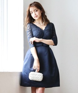 新品 タグ付 DRESS LAB 定価 2万6888円 レース サテン ワンピース ドレス 結婚式 フォーマル パーティードレス　L　