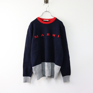 国内タグ 2023AW マルニ MARNI M00932 ロゴジャガードクルーネックニット 14Y/ネイビー キッズ セーター ウール 長袖【2400014171341】