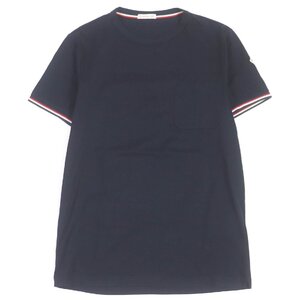 極美品□MONCLER モンクレール MAGLIA T-SHIRT コットン ロゴワッペン トリコロール ポケットTシャツ 半袖Ｔシャツ ネイビー XS 正規品