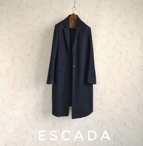 超高級 極美品 ESCADA 最高級モダンチェスターコート 圧倒的エレガントデザイン エスカーダ 最高級生地 気品溢れるダークネイビー