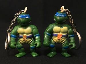 デッドストック ミュータントタートルズ レオナルド ソフビ フィギュア キーホルダー 2点セット TMNT 忍者タートルズ