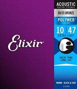 【vaps_6】Elixir エリクサー アコースティックギター弦 POLYWEB 80/20ブロンズ Extra Light .010-.047 11000 送込