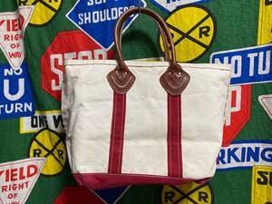 ★希少なレザーハンドル★Made in USA製アメリカ製L.L.BEANエルエルビーンビンテージボードアンドトートBOAT AND TOTE80s80年代生成り×赤