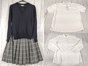 【as779】大阪府 阪南大学高校 女子用 学生服 制服 セーター+長袖カッターシャツ+半袖ポロシャツ+夏服スカート◆h12