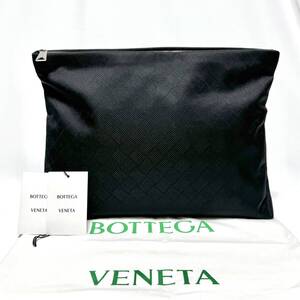 極美品 BOTTEGA VENETA ボッテガヴェネタ JACQUARD NY / HIDROLOGY / L.P.N POUCH ジャガード ナイロン クラッチバッグ ブラック