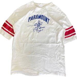 60s USA製 Russell Southern PARAMOUNT フットボール Tシャツ XL ホワイト ラッセル サウザン 袖ライン カレッジ チーム ヴィンテージ 