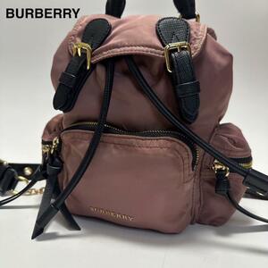 c63【美品】近年モデル　バーバリー　BURBERRY　ロゴ金具　ナイロン　レザー　チェーン　リュック　バックパック