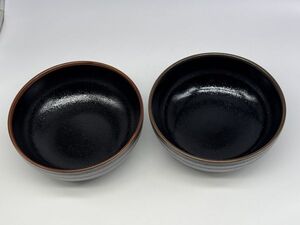 【中古品】　ゆず天目 お椀 鉢 どんぶり 陶器 ペア 梱包60サイズ （管21174）