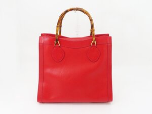 ◇【GUCCI グッチ】オールドグッチ バンブー レザートートバッグ 002.123 0260 レッド