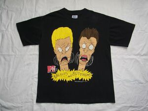 ☆ 90s USA製 ビンテージ STANLEY DESANTIS MTV BEAVIS AND BUTT-HEAD ビーバス&バットヘッド Tシャツ sizeL 黒 ☆古着 アニメ ロック OLD